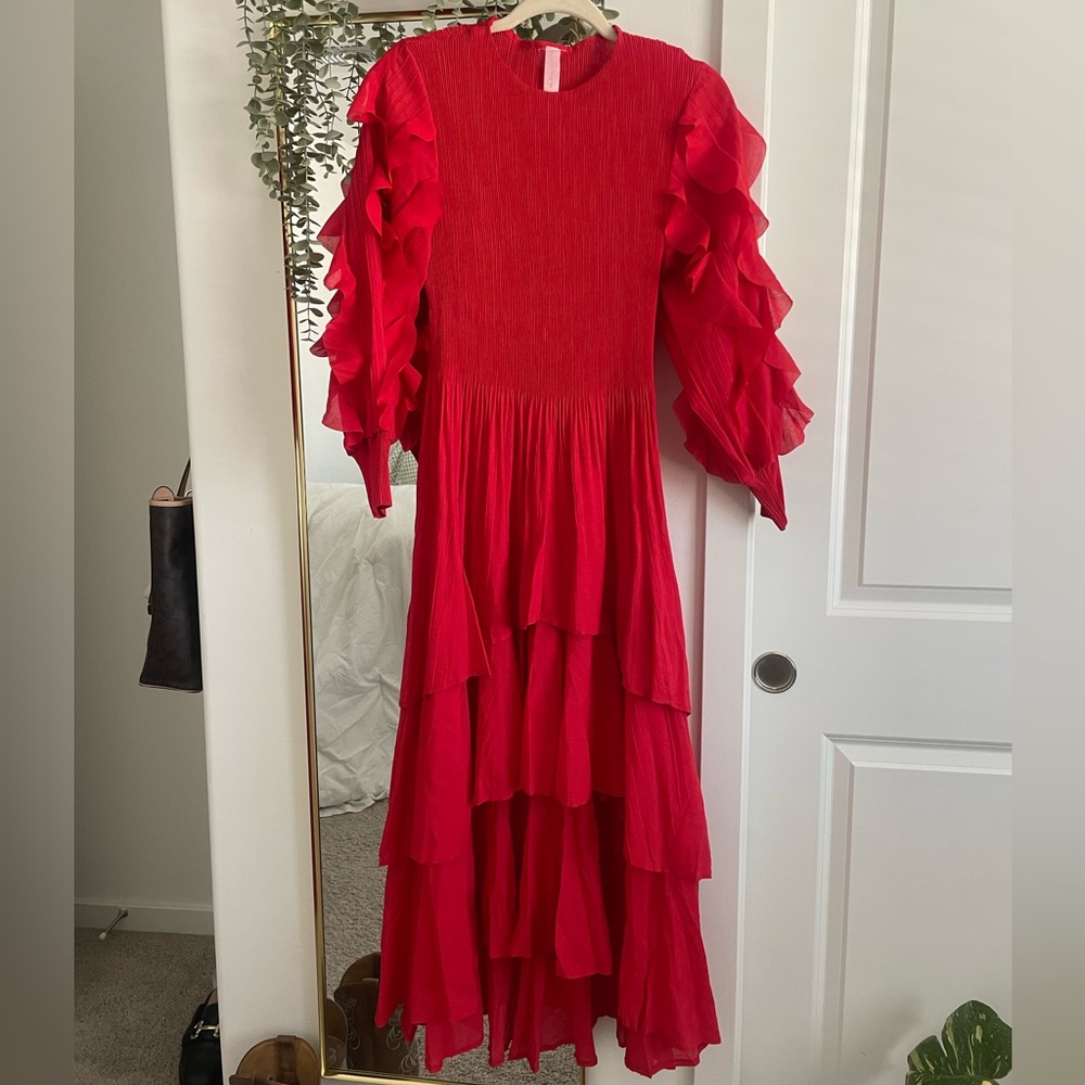 Oh So Modest Red Tiered Ruffle Maxi Dress